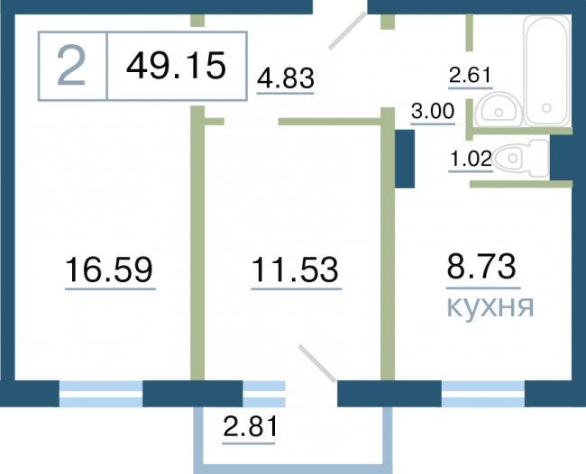 Планировка 3 (2 комн. 49.15 кв.м.)