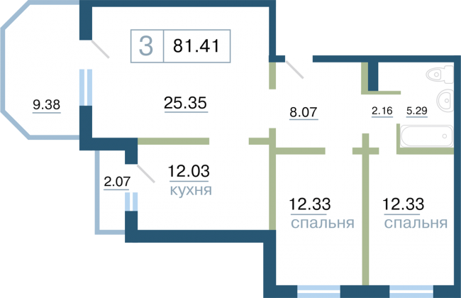 Планировка 9 (3 комн. 81.41 кв.м.)