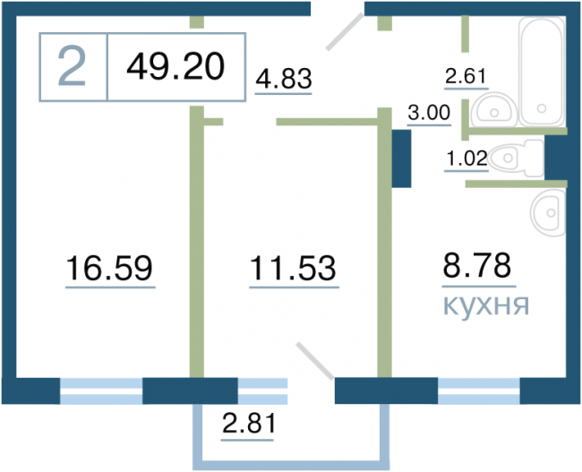 Планировка 4 (2 комн. 49.20 кв.м.)